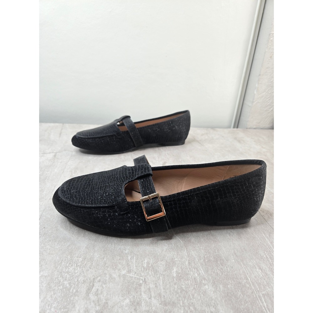 Mary Jane Flat Shoes 10 Wide Fit Black Snakeskin Buckle Strap Comfort Loafers